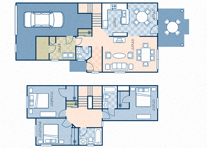 Floor plan for 3 beds, 2.5 baths, 1684 sqft